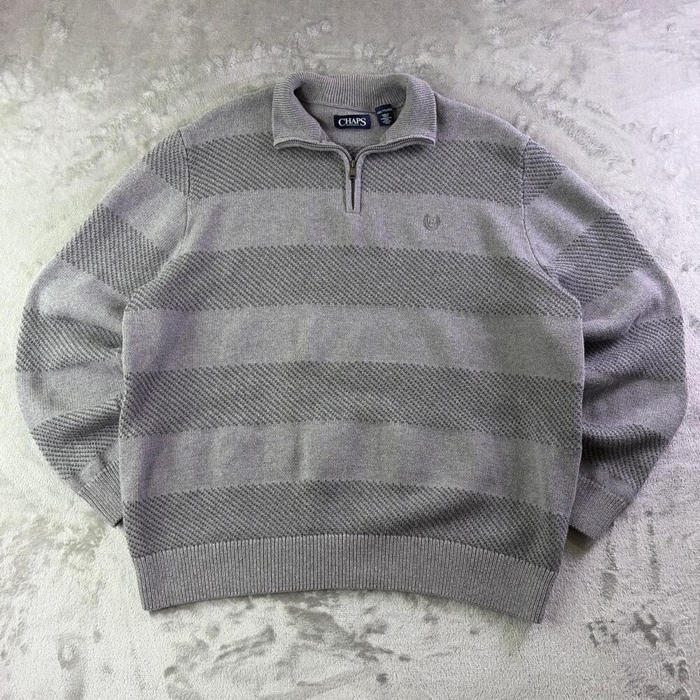 Chaps Men’s XXL Gray Textured Knit Quarter Zip Sweater Heavyweight